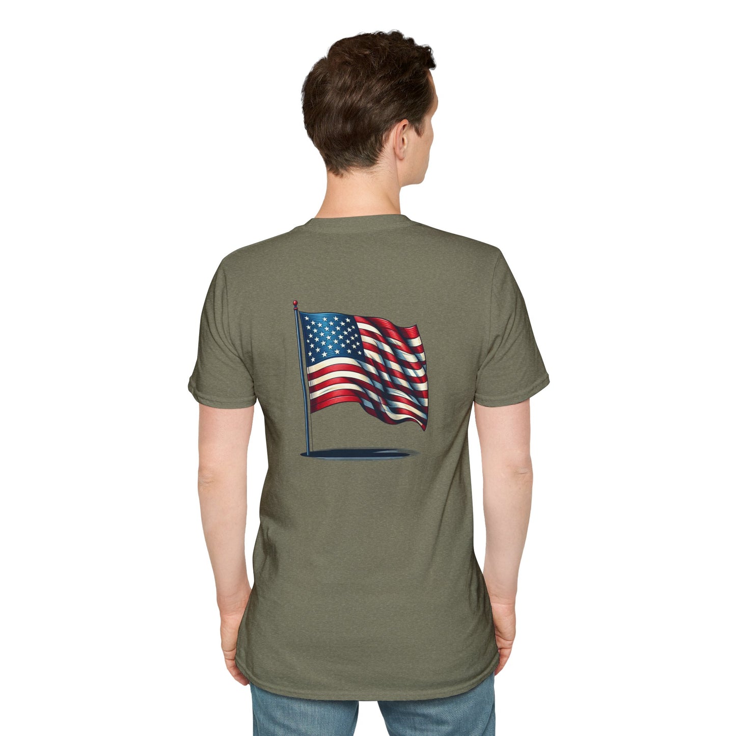 Patriotic Unisex Softstyle T-Shirt, American Flag Tee, USA Pride Shirt, Perfect for Independence Day, Casual Wear