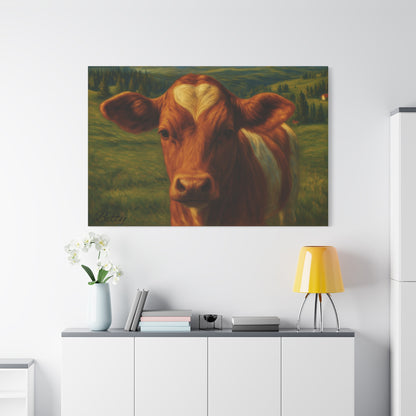 Cow Calf Portrait Canvas Print, Farm Animal Wall Art Decoration, Custom Matte Canvas Picture, Barnyard Animal Rustic Decor, Personalized