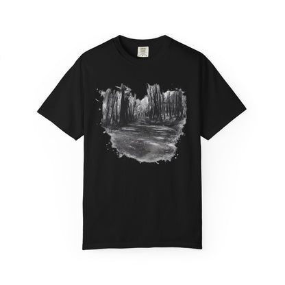 Artistic Forest Scene T-shirt | Nature Lover Gift, Outdoor Adventure Tee, Eco-Friendly Fashion, Vintage Inspired Clothing, Unisex Gift