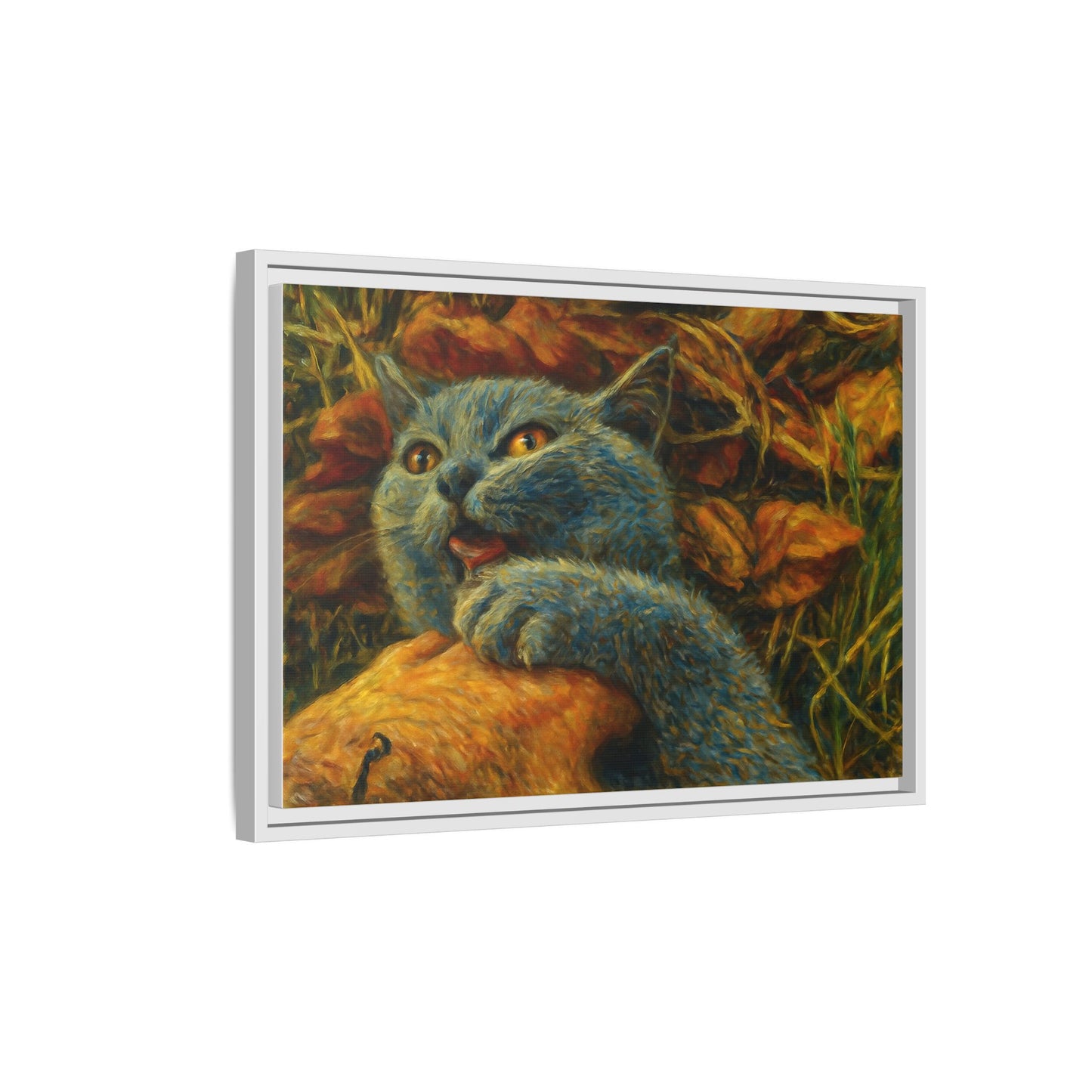Whimsical Cat Wall Art, Blue Cat Framed Print, Colorful Canvas Decor, Pet Lover Gift, Funny Home Accent