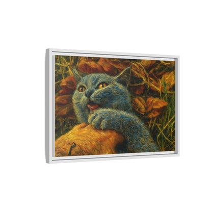 Whimsical Cat Wall Art, Blue Cat Framed Print, Colorful Canvas Decor, Pet Lover Gift, Funny Home Accent