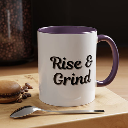 Rise & Grind Coffee Mug – Motivational Black Accent Mug for Daily Inspiration