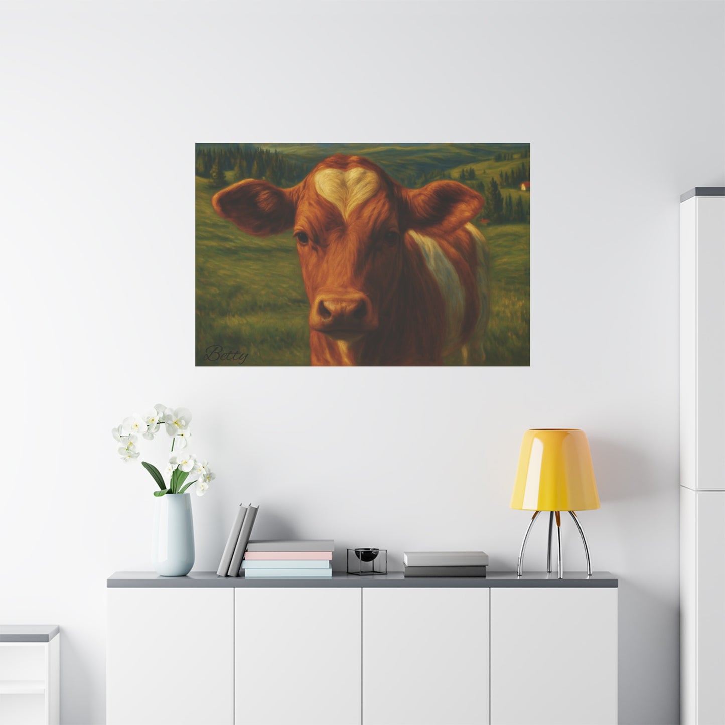 Cow Calf Portrait Canvas Print, Farm Animal Wall Art Decoration, Custom Matte Canvas Picture, Barnyard Animal Rustic Decor, Personalized