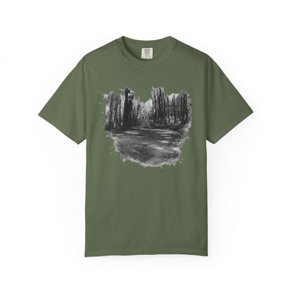 Artistic Forest Scene T-shirt | Nature Lover Gift, Outdoor Adventure Tee, Eco-Friendly Fashion, Vintage Inspired Clothing, Unisex Gift