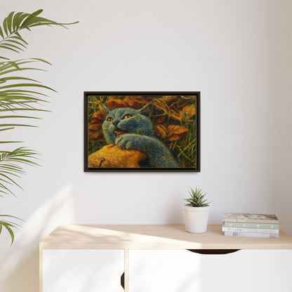 Whimsical Cat Wall Art, Blue Cat Framed Print, Colorful Canvas Decor, Pet Lover Gift, Funny Home Accent