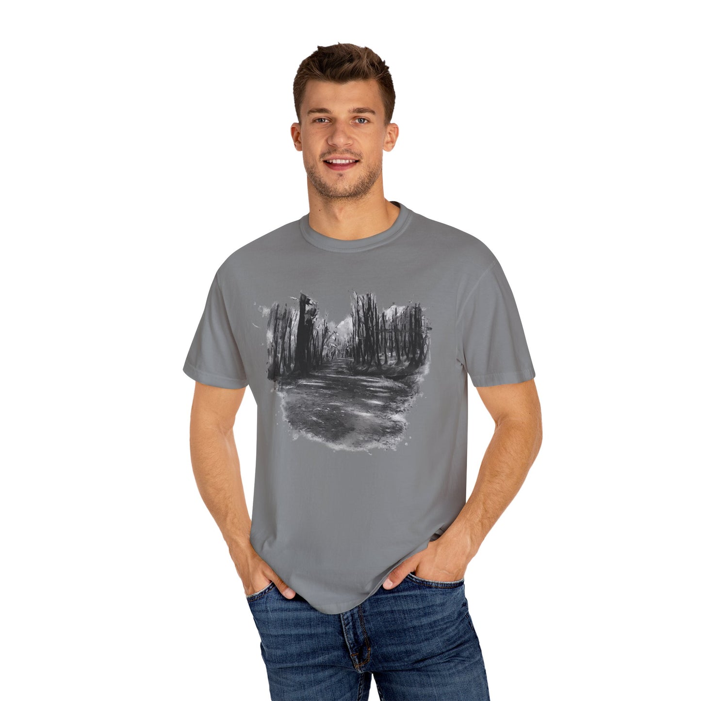 Artistic Forest Scene T-shirt | Nature Lover Gift, Outdoor Adventure Tee, Eco-Friendly Fashion, Vintage Inspired Clothing, Unisex Gift