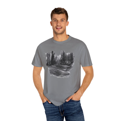 Artistic Forest Scene T-shirt | Nature Lover Gift, Outdoor Adventure Tee, Eco-Friendly Fashion, Vintage Inspired Clothing, Unisex Gift