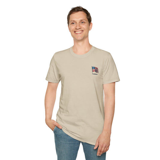 Patriotic Unisex Softstyle T-Shirt, American Flag Tee, USA Pride Shirt, Perfect for Independence Day, Casual Wear - product image