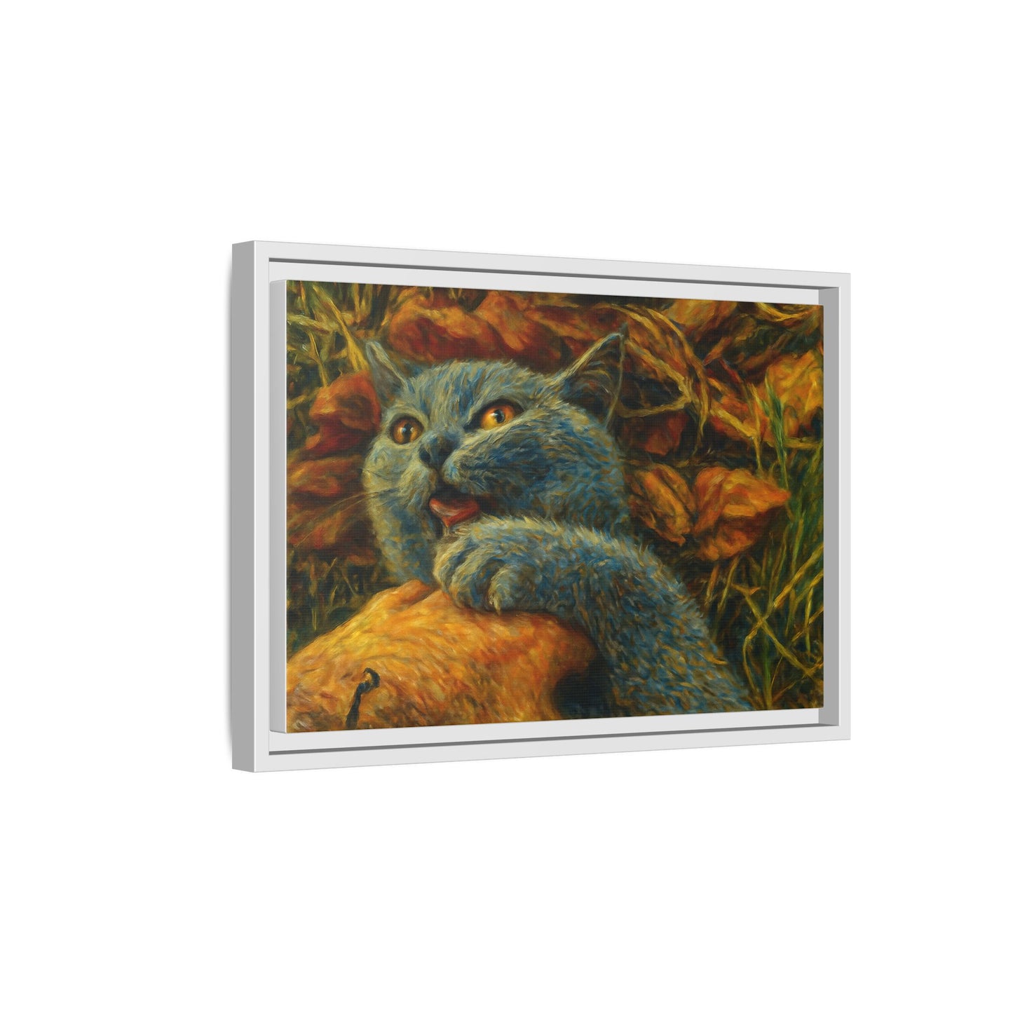 Whimsical Cat Wall Art, Blue Cat Framed Print, Colorful Canvas Decor, Pet Lover Gift, Funny Home Accent