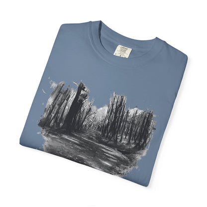 Artistic Forest Scene T-shirt | Nature Lover Gift, Outdoor Adventure Tee, Eco-Friendly Fashion, Vintage Inspired Clothing, Unisex Gift