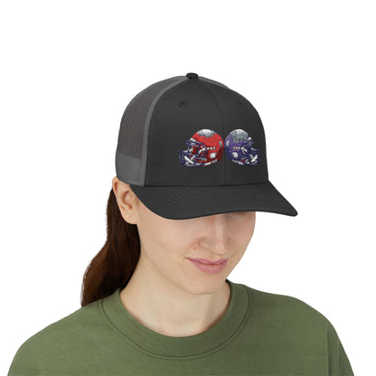 Sporty Snapback Trucker Cap with Football Helmets, Baseball Cap, Outdoor Activity Hat, Gift for Sports Fans, Team Spirit Wear