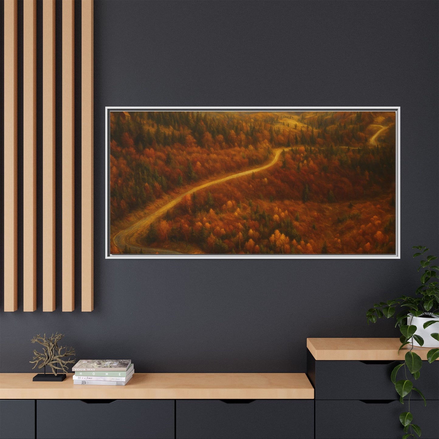 Autumn Landscape Framed Canvas Art, Cozy Home Decor, Warm Fall Vibes, Gift for Nature Lovers, Perfect for Thanksgiving