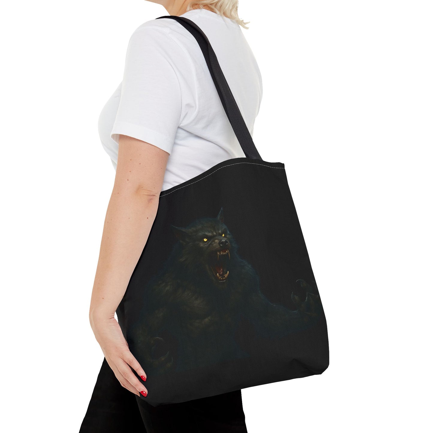 Fierce Werewolf Tote Bag, Halloween Accessories, Dark Art Tote, Animal Lover Gift, Geeky Shopping Bag