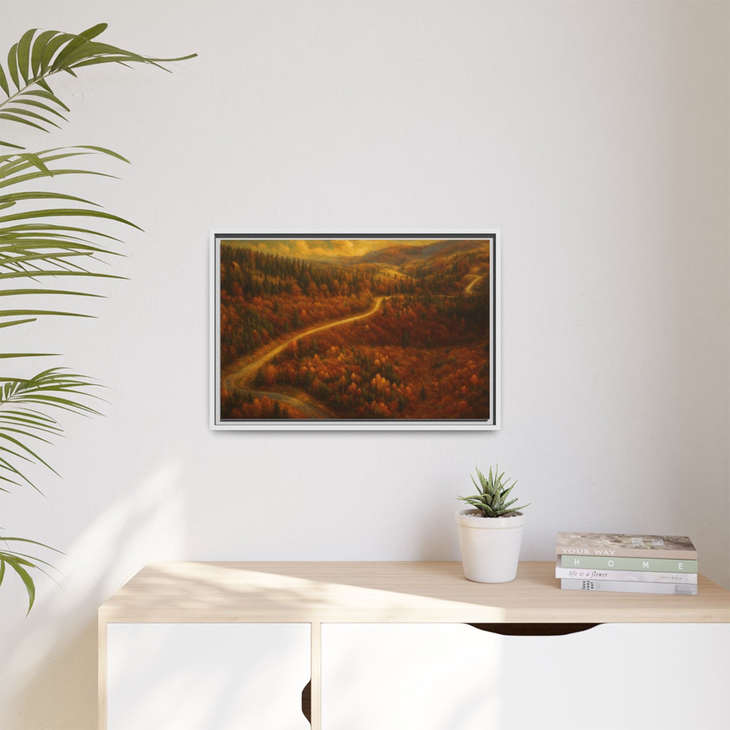 Autumn Landscape Framed Canvas Art, Cozy Home Decor, Warm Fall Vibes, Gift for Nature Lovers, Perfect for Thanksgiving