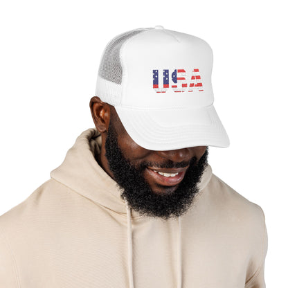 USA Flag Embroidered Foam Trucker Hat, Patriotic Cap, Red Mesh Hat, Summer Outdoor Gear, Festival Accessory, July 4th Gift