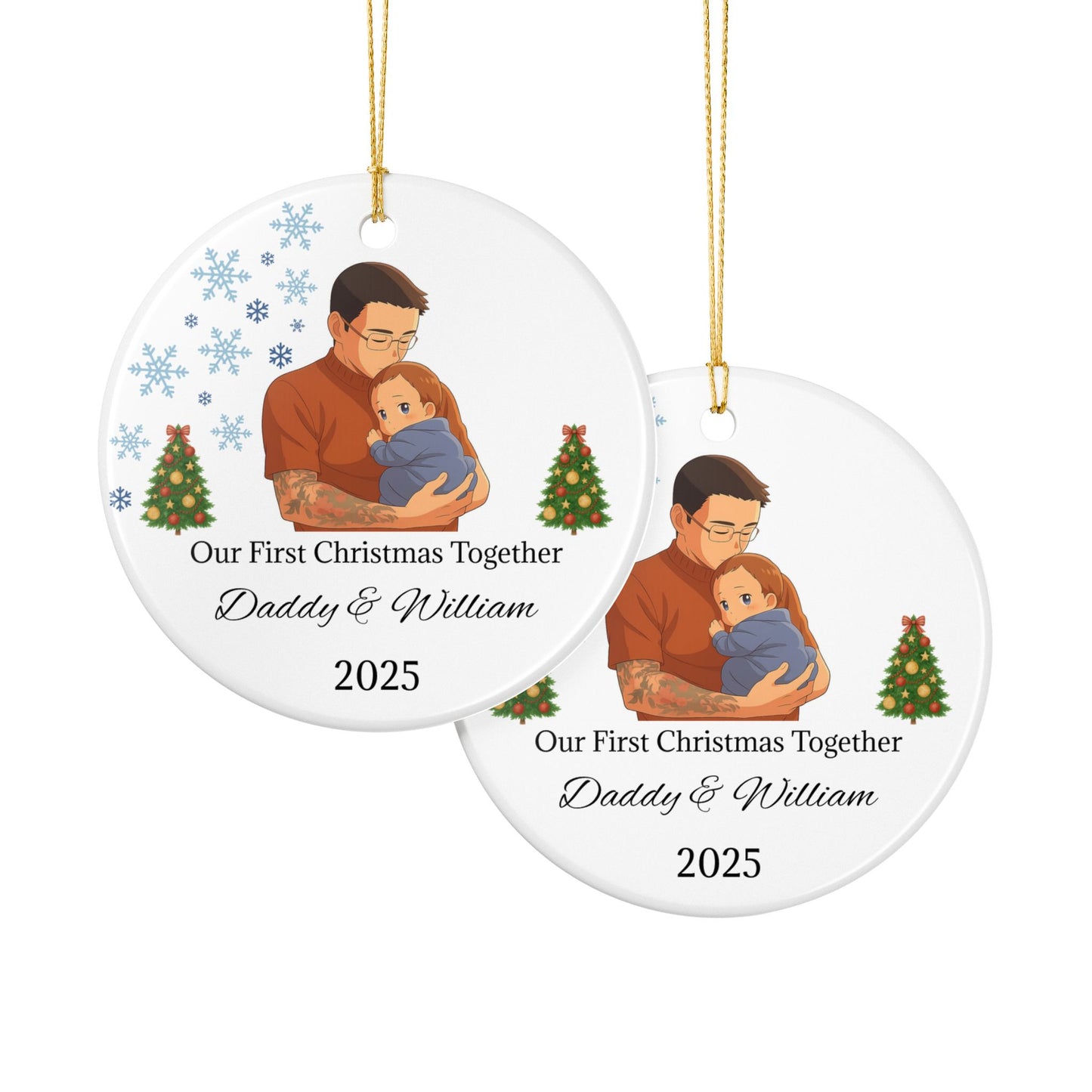 Daddy and Baby Personalized Ceramic Ornaments, Our First Christmas Together | 2025 Keepsake Gift, Holiday Decor, Tree Decoration, Family