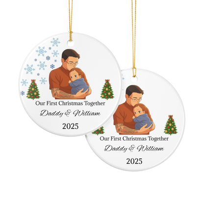 Daddy and Baby Personalized Ceramic Ornaments, Our First Christmas Together | 2025 Keepsake Gift, Holiday Decor, Tree Decoration, Family