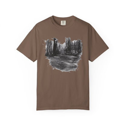 Artistic Forest Scene T-shirt | Nature Lover Gift, Outdoor Adventure Tee, Eco-Friendly Fashion, Vintage Inspired Clothing, Unisex Gift