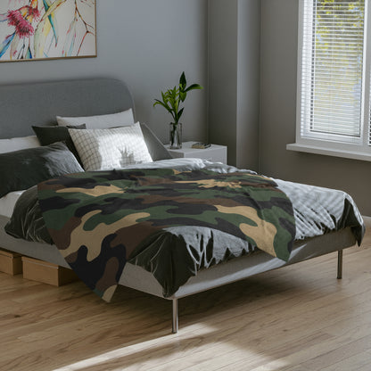 Cozy Camo Velveteen Microfiber Blanket - Soft, Warm, Perfect for Camping, Outdoors, Military Theme, Home Decor, Gift Idea
