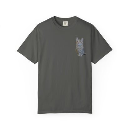 Whimsical Cat Pocket T-Shirt for Cat Lovers