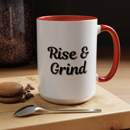 Rise & Grind Coffee Mug – Motivational Black Accent Mug for Daily Inspiration