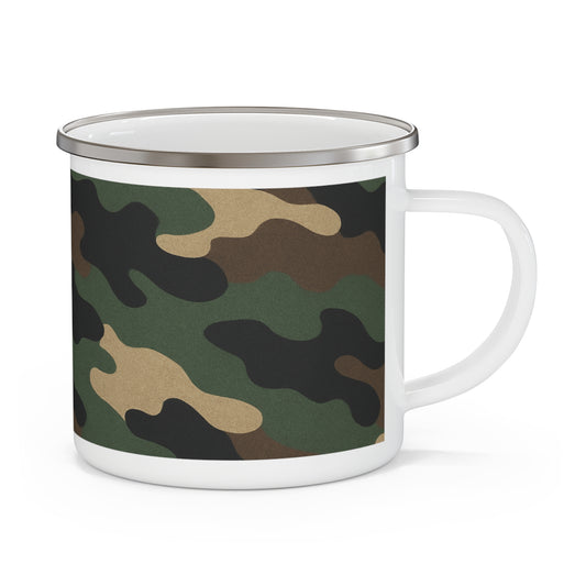 Camouflage Enamel Camping Mug - Adventure Gear, Outdoor Enthusiast Gift, Hiking Accessories, Travel Mug, Rustic Home Decor - product image