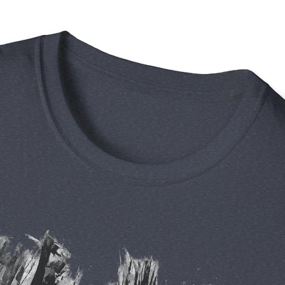 Unisex Softstyle T-Shirt with Abstract Landscape Art, Casual Wear, Gift for Art Lovers, Everyday Fashion, Nature Inspired Tee