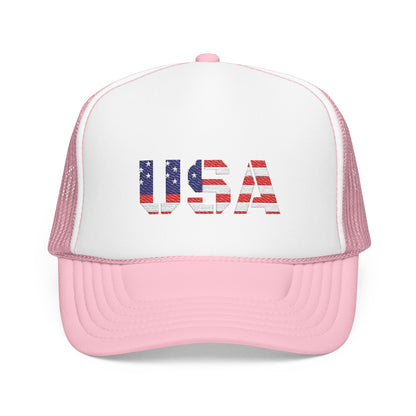 USA Flag Embroidered Foam Trucker Hat, Patriotic Cap, Red Mesh Hat, Summer Outdoor Gear, Festival Accessory, July 4th Gift