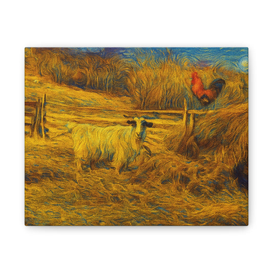 Farmhouse Canvas Wall Art - Rustic Animal Decor, Goat and Rooster Painting, Country Home, Farmhouse Style, Gift for Farmers - product image