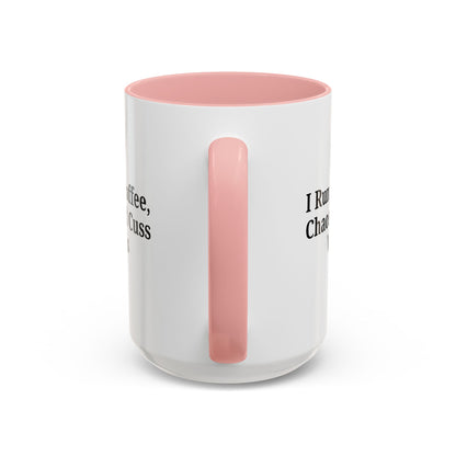 Funny Black Accent Coffee Mug - "I Run on Coffee, Chaos, and Cuss Words" - Ideal Gift for Coffee Lovers