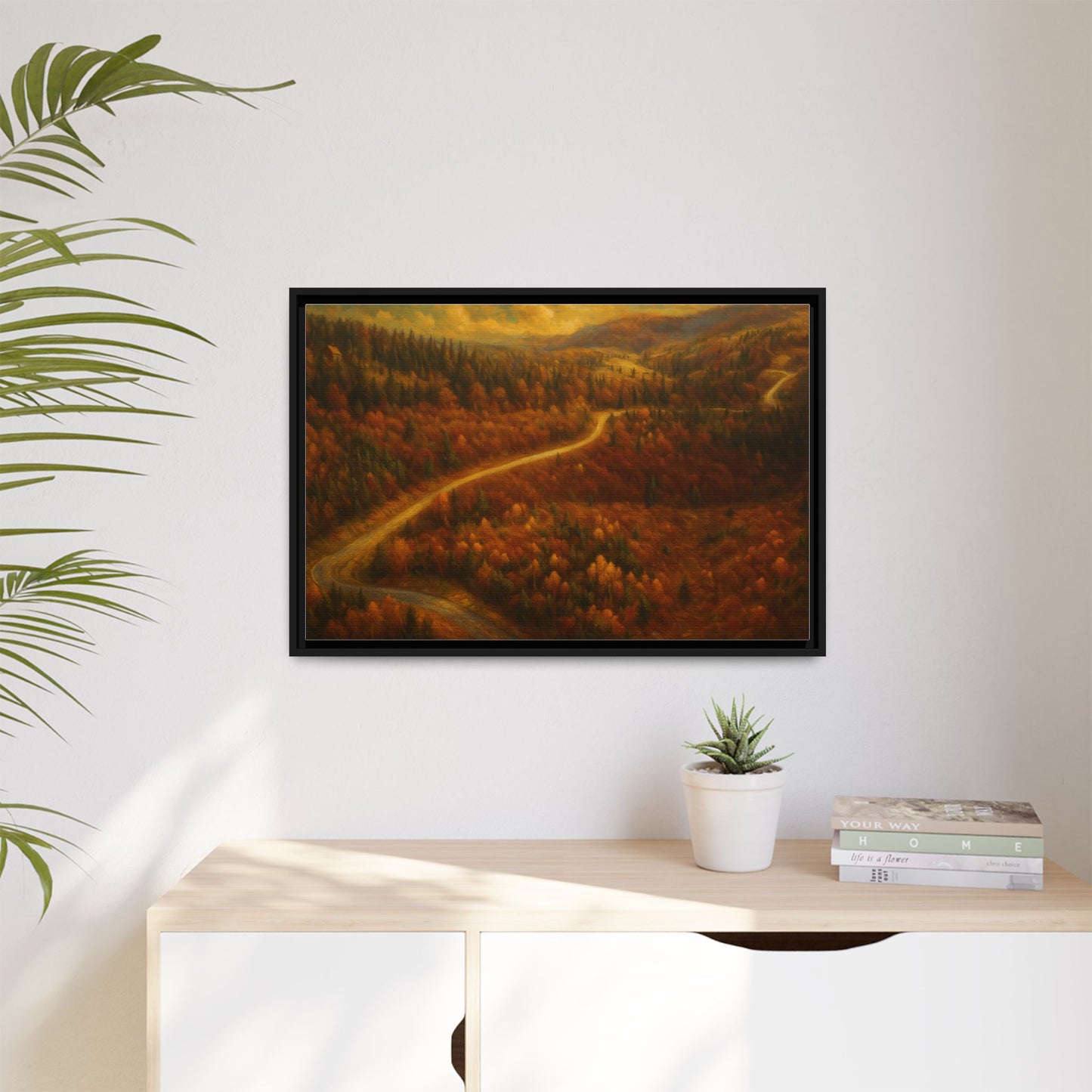 Autumn Landscape Framed Canvas Art, Cozy Home Decor, Warm Fall Vibes, Gift for Nature Lovers, Perfect for Thanksgiving