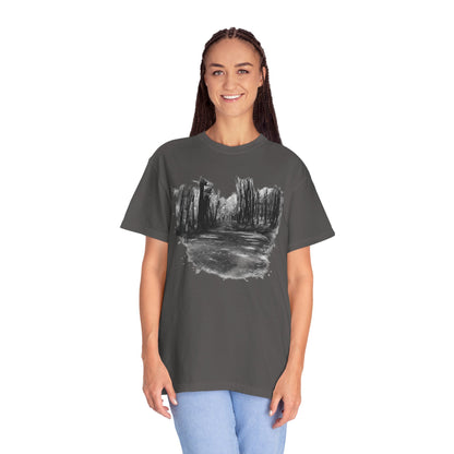 Artistic Forest Scene T-shirt | Nature Lover Gift, Outdoor Adventure Tee, Eco-Friendly Fashion, Vintage Inspired Clothing, Unisex Gift