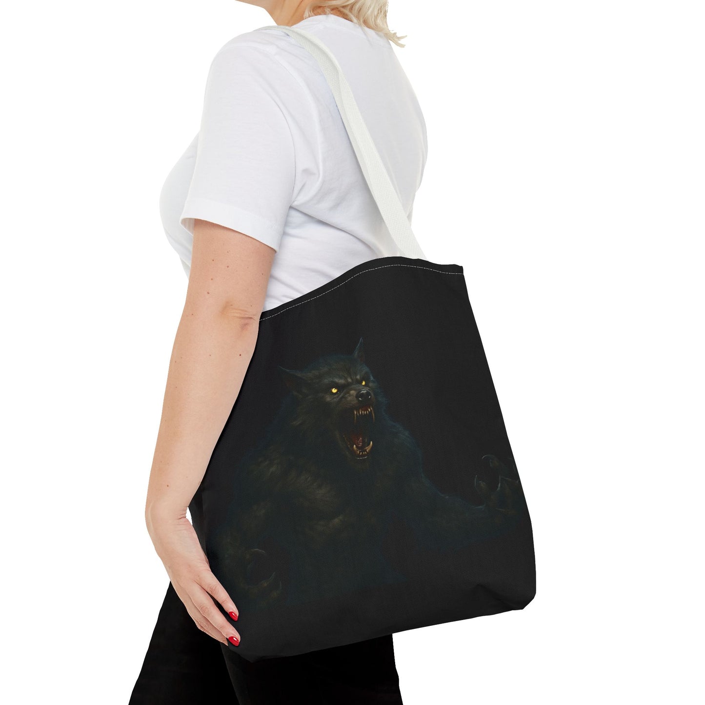 Fierce Werewolf Tote Bag, Halloween Accessories, Dark Art Tote, Animal Lover Gift, Geeky Shopping Bag