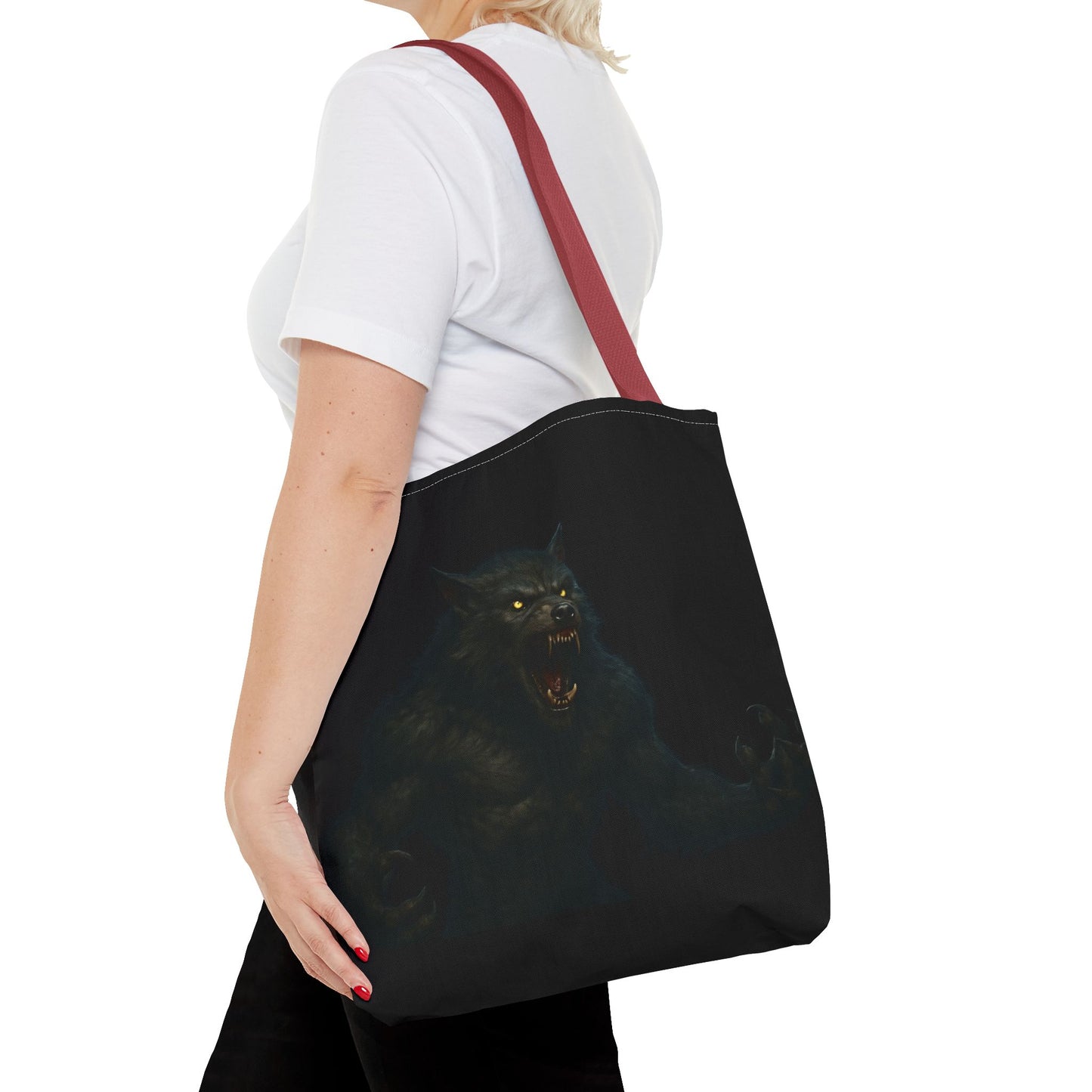 Fierce Werewolf Tote Bag, Halloween Accessories, Dark Art Tote, Animal Lover Gift, Geeky Shopping Bag