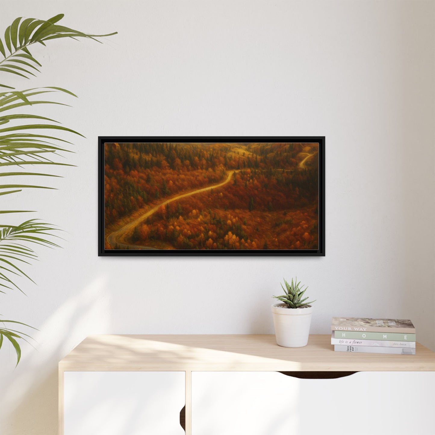 Autumn Landscape Framed Canvas Art, Cozy Home Decor, Warm Fall Vibes, Gift for Nature Lovers, Perfect for Thanksgiving
