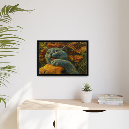 Whimsical Cat Wall Art, Blue Cat Framed Print, Colorful Canvas Decor, Pet Lover Gift, Funny Home Accent