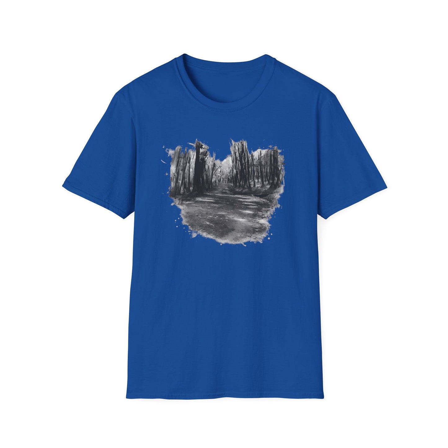Unisex Softstyle T-Shirt with Abstract Landscape Art, Casual Wear, Gift for Art Lovers, Everyday Fashion, Nature Inspired Tee