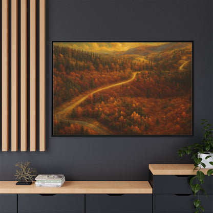 Autumn Landscape Framed Canvas Art, Cozy Home Decor, Warm Fall Vibes, Gift for Nature Lovers, Perfect for Thanksgiving