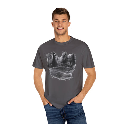 Artistic Forest Scene T-shirt | Nature Lover Gift, Outdoor Adventure Tee, Eco-Friendly Fashion, Vintage Inspired Clothing, Unisex Gift
