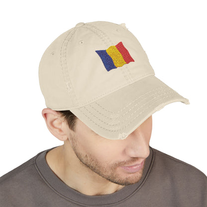 Embroidered Distressed Romanian Flag Dad Hat | Casual Cap for Everyday Style, Perfect Gift for Dad, Summer Outings, Festivals, Family Events