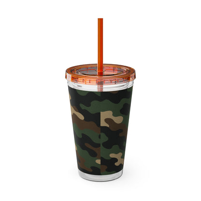 Stylish Camo Tumbler, 16oz Cup with Straw, Perfect for Outdoor Adventures, Gifts for Him, Travel Mug, Eco-friendly Drinkware, Camping