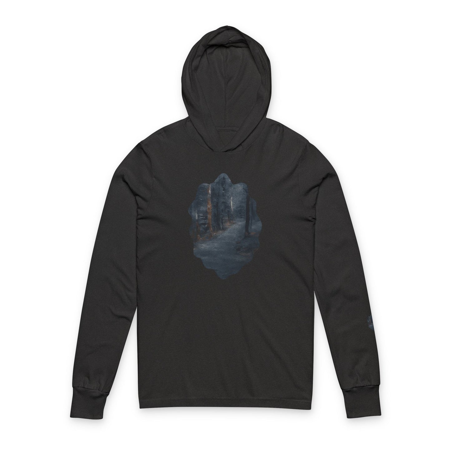 Unisex Hooded Long Sleeve Tee with Dreamy Forest Design | Cozy Casual Wear, Perfect for Camping, Hiking, Gift for Nature Lovers