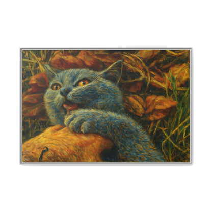 Whimsical Cat Wall Art, Blue Cat Framed Print, Colorful Canvas Decor, Pet Lover Gift, Funny Home Accent