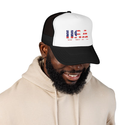 USA Flag Embroidered Foam Trucker Hat, Patriotic Cap, Red Mesh Hat, Summer Outdoor Gear, Festival Accessory, July 4th Gift