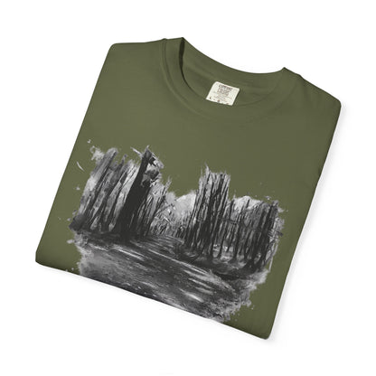 Artistic Forest Scene T-shirt | Nature Lover Gift, Outdoor Adventure Tee, Eco-Friendly Fashion, Vintage Inspired Clothing, Unisex Gift