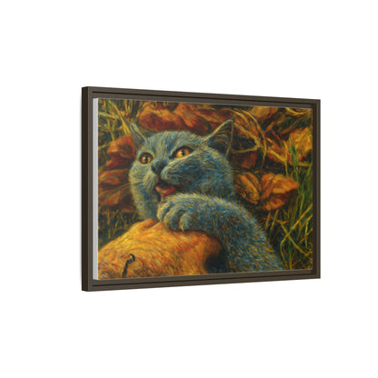 Whimsical Cat Wall Art, Blue Cat Framed Print, Colorful Canvas Decor, Pet Lover Gift, Funny Home Accent