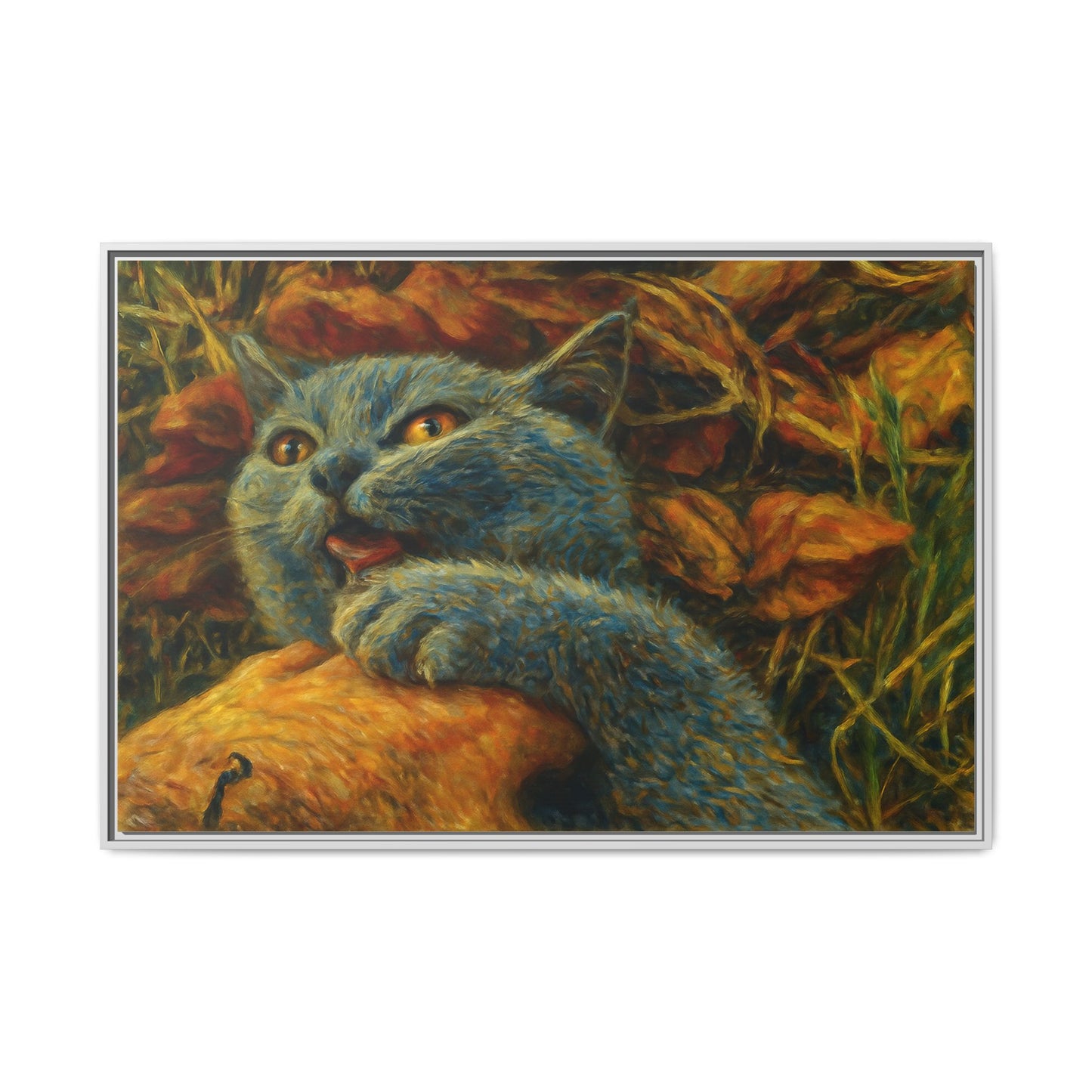 Whimsical Cat Wall Art, Blue Cat Framed Print, Colorful Canvas Decor, Pet Lover Gift, Funny Home Accent