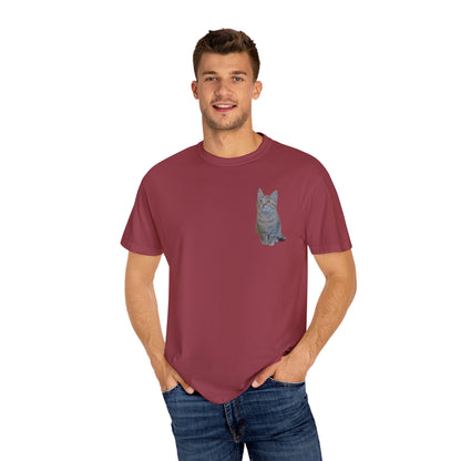 Whimsical Cat Pocket T-Shirt for Cat Lovers