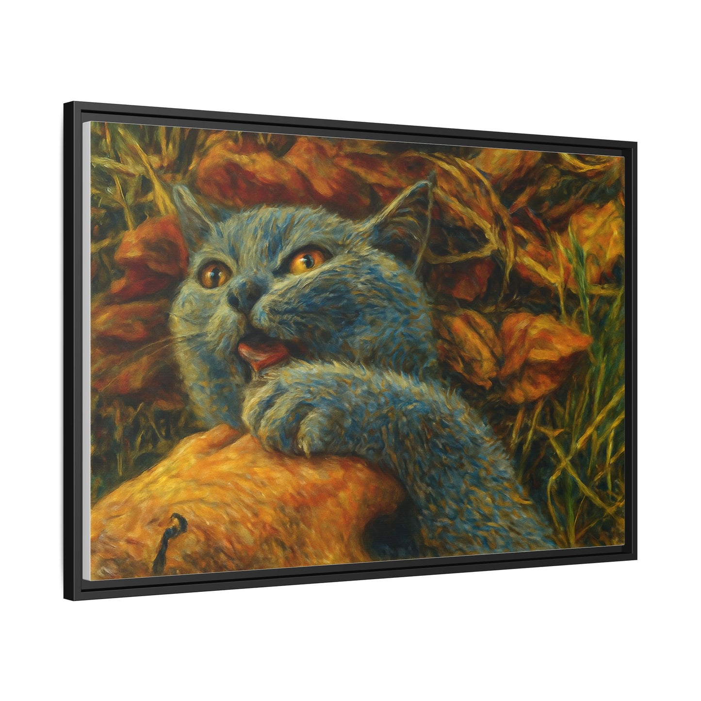 Whimsical Cat Wall Art, Blue Cat Framed Print, Colorful Canvas Decor, Pet Lover Gift, Funny Home Accent