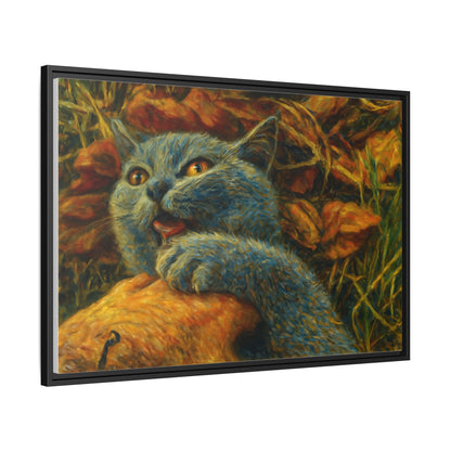 Whimsical Cat Wall Art, Blue Cat Framed Print, Colorful Canvas Decor, Pet Lover Gift, Funny Home Accent